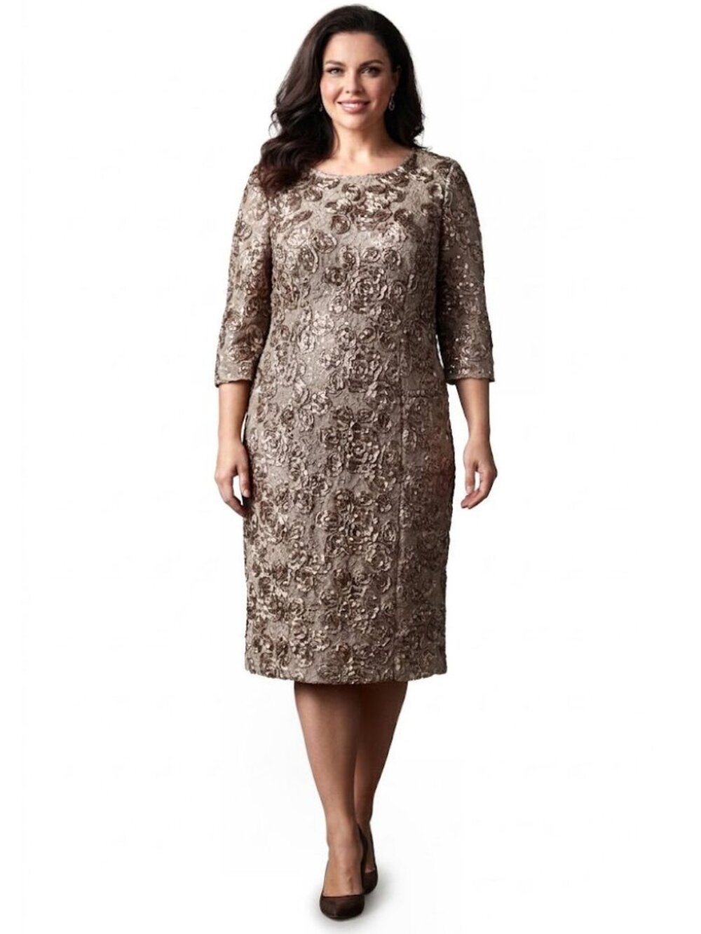 Alex Evenings Embellished Cocktail Dress, Taupe/Metallic, Womens Size 14W